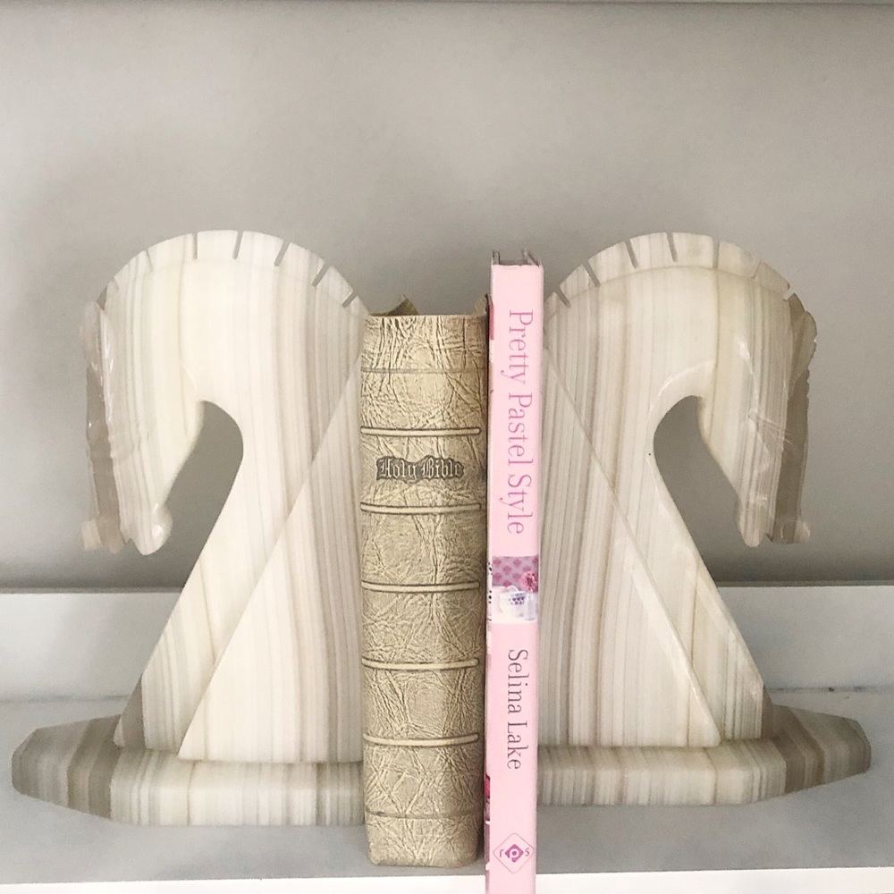 Vintage Onyx Horse Head Bookends Large